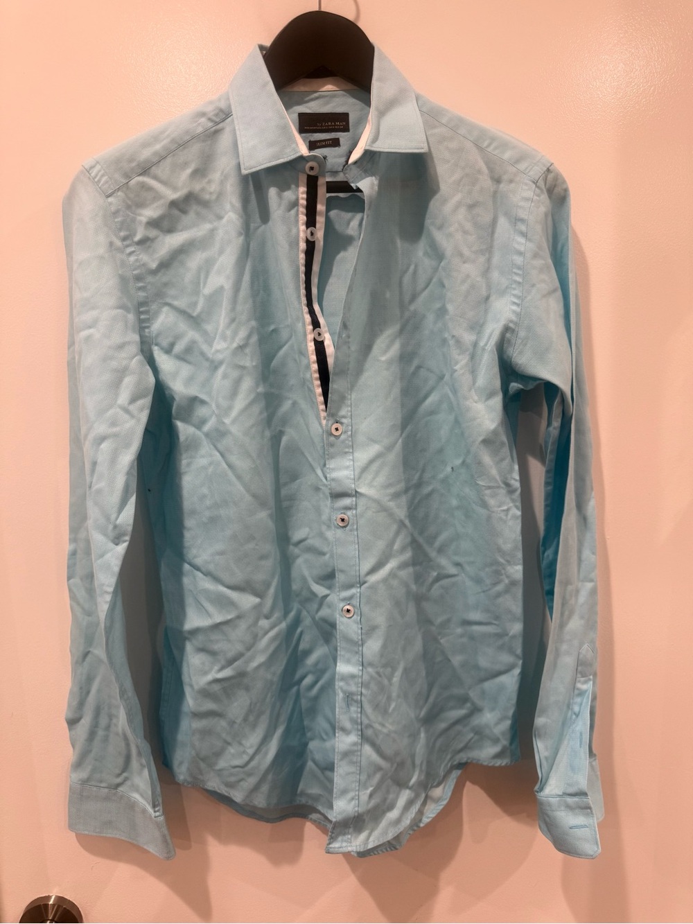 Zara Light Blue Men's Dress Shirt with Contrast Placket